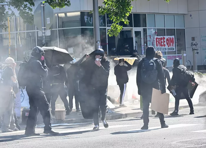 UPDATED: Following Massive Daytime Downtown "No Kings" March, Protesters Gassed at ICE Facility